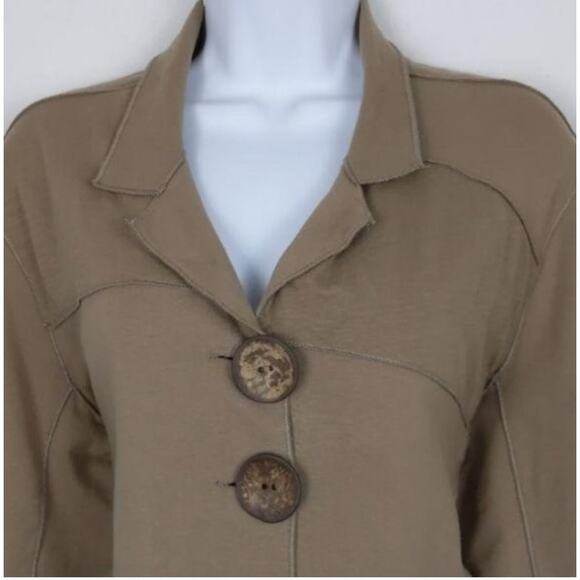Keren Hart Tan Patchwork Cotton Knit Stretch Neutral Fall Jacket Button Down S - Picture 4 of 10